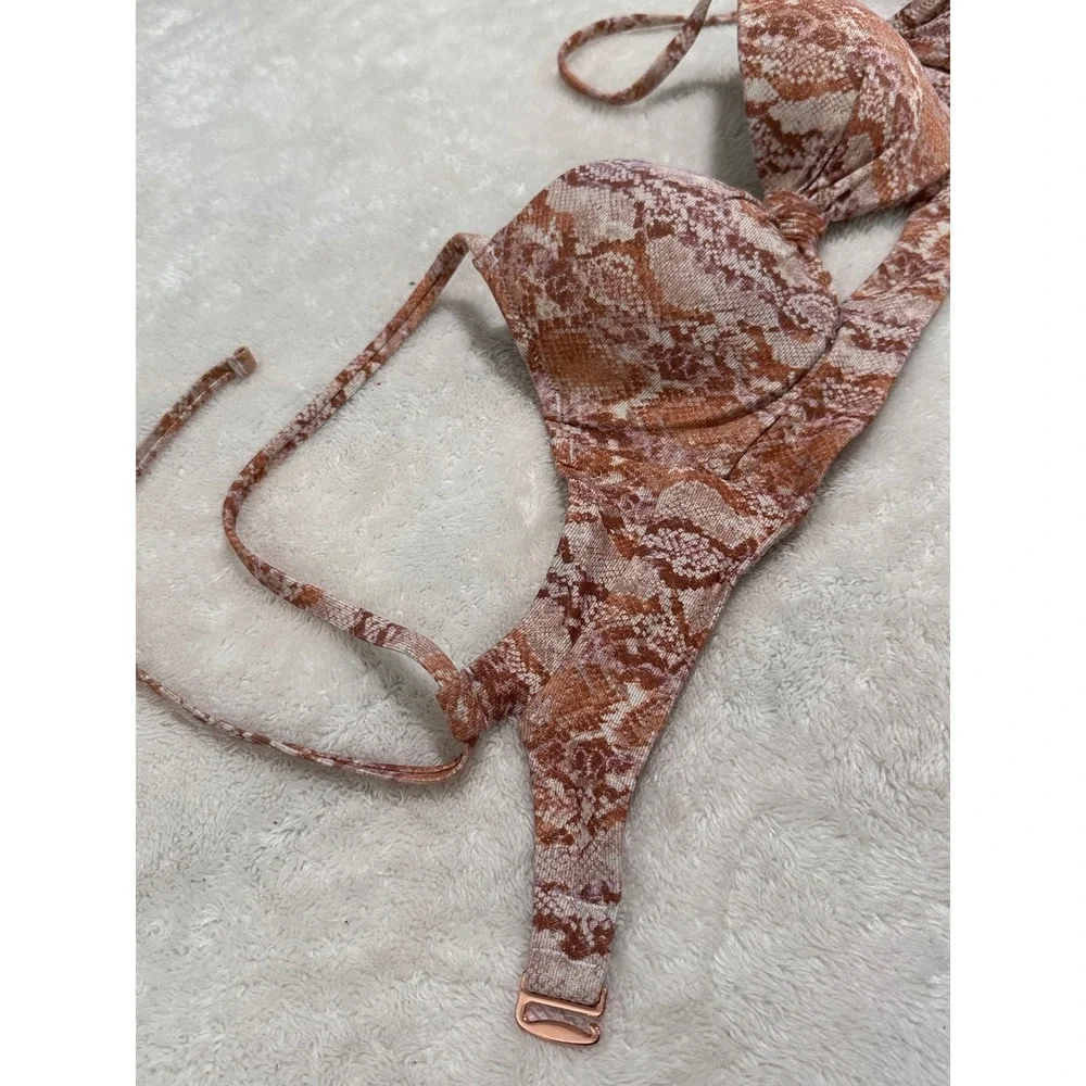 Shade & Shore Metallic Snakeskin Underwire Bikini Top 32B Brown Pink 238120917